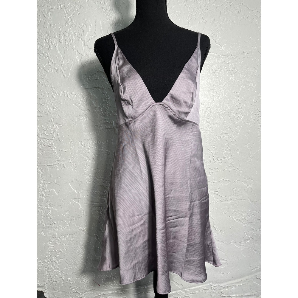 Free People Intimately Silver Satin Slip Dress M Babydoll Y2K Mini